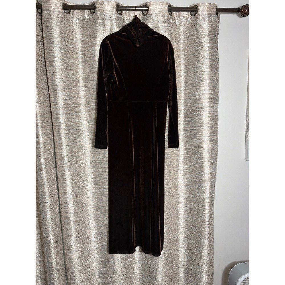 Moda International Brown Velvet Maxi Dress‎ Turtleneck Long Sleeve M VTG Y2K